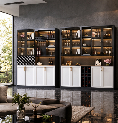 Luxury Wine Storage Cabinet with Glass Display Doors and Integrated LED