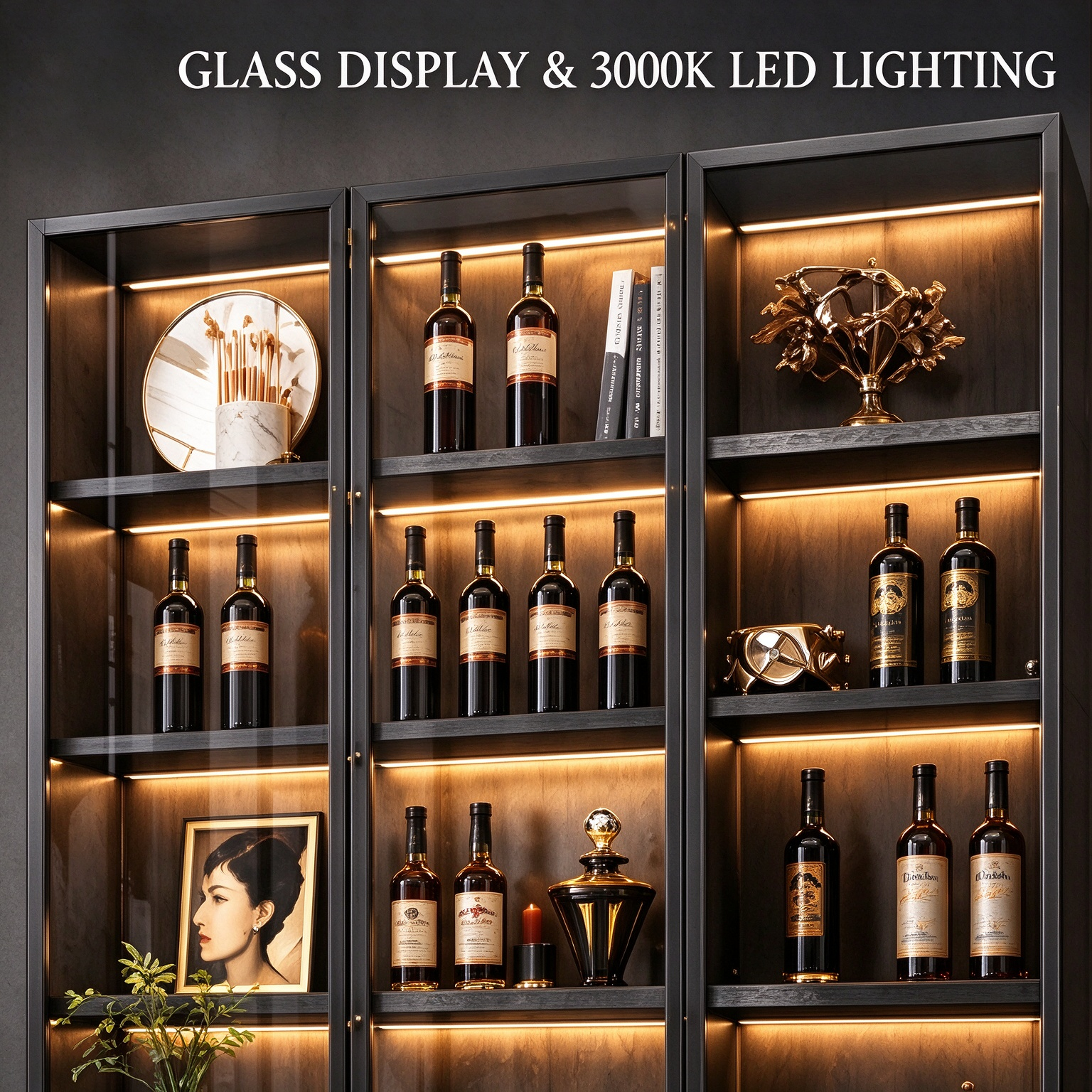 Custom Home Bar Cabinet with Wine Storage Glass Doors and Led Lighting Custom Home Bar Cabinet with Wine Storage Glass Doors and Led Lighting