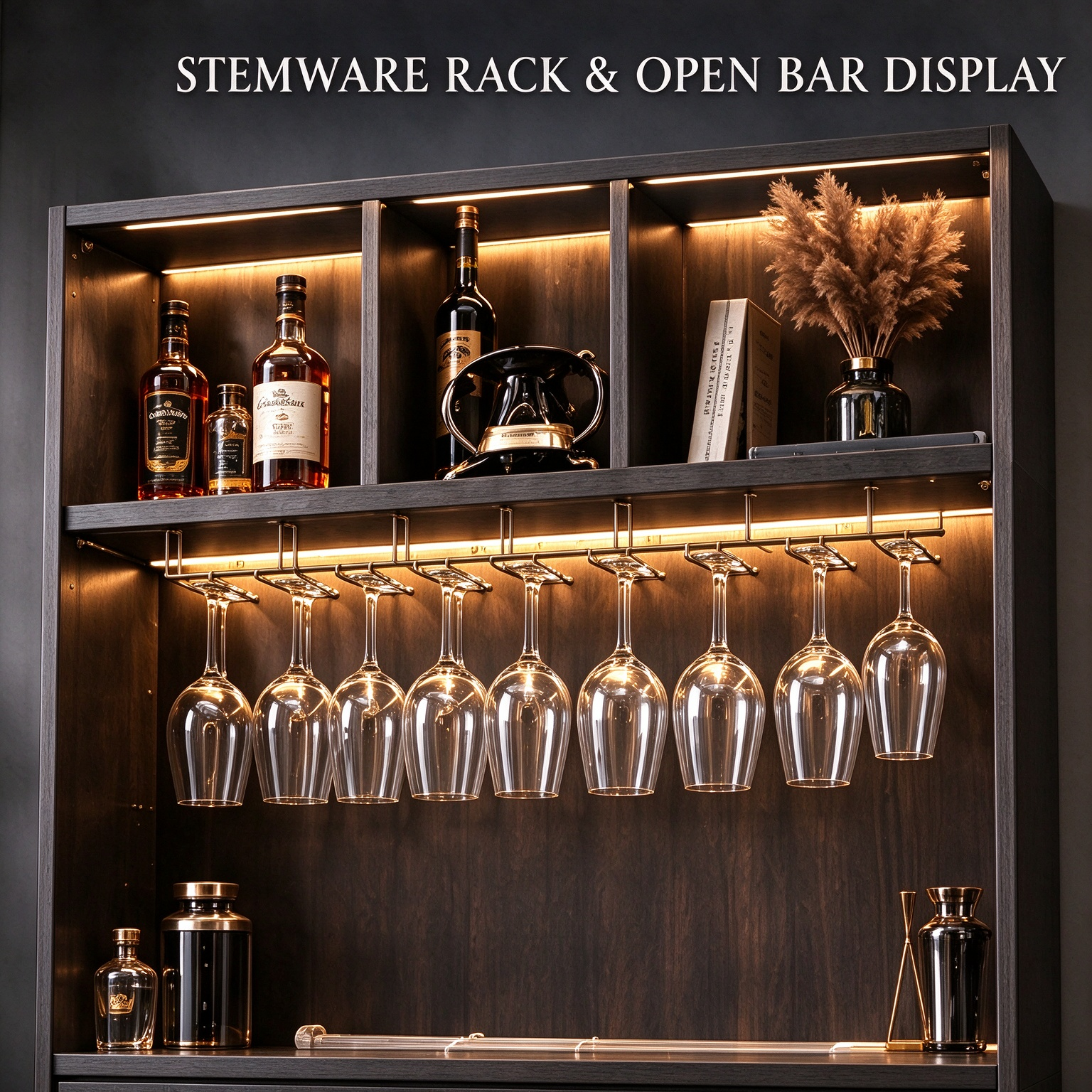 Custom Home Bar Cabinet with Wine Storage Glass Doors and Led Lighting Custom Home Bar Cabinet with Wine Storage Glass Doors and Led Lighting