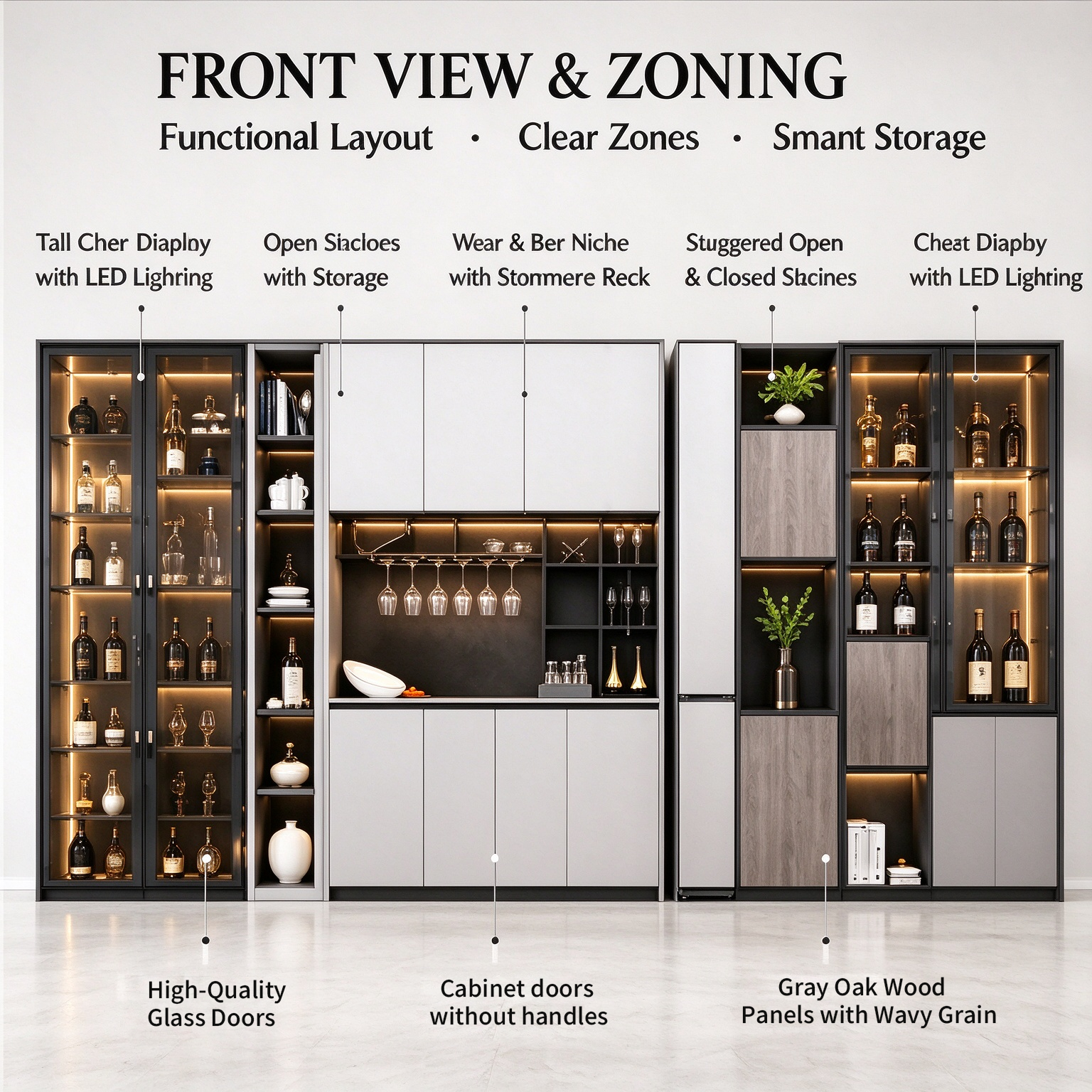 Modern Floor-To-Ceiling Wine Cabinet with Led Lighting Modern Floor-To-Ceiling Wine Cabinet with Led Lighting