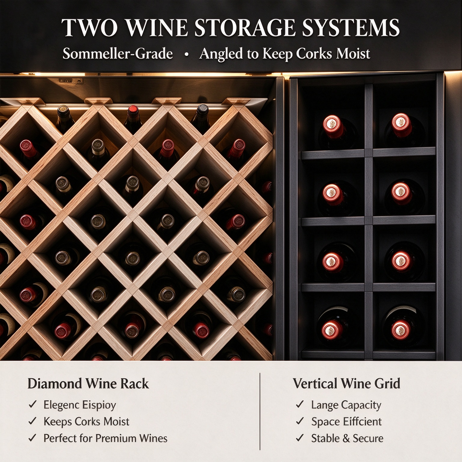 Luxury Wine Storage Cabinet with Glass Display Doors and Integrated LED Luxury Wine Storage Cabinet with Glass Display Doors and Integrated LED