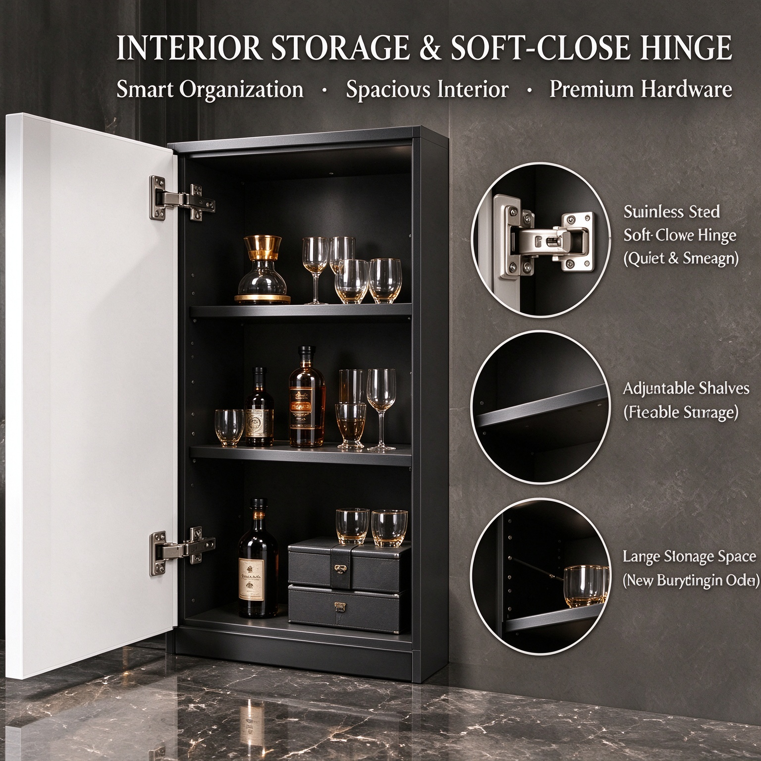 Modern Floor-To-Ceiling Wine Cabinet with Led Lighting