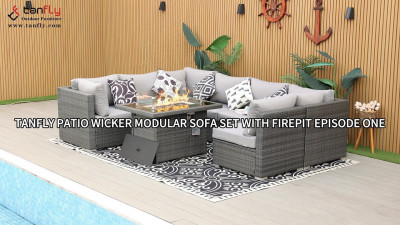Tanfly Patio 고리버들 모듈형 소파 세트, Firepit 에피소드 1 포함