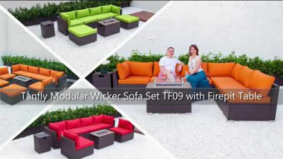 Ensemble de canapés modulaires en osier Tanfly TF09 avec table de foyer