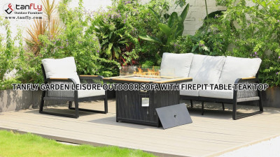 Tanfly Garden Leisure Udendørs Sofa med Firepit Bord Teakplade