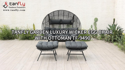 Chaise oeuf en osier de luxe Tanfly Garden avec pouf TF-9490
