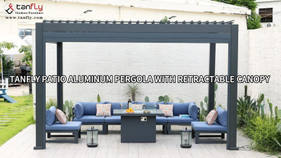 Tanfly Patio Aluminium-Pergola mit einziehbarem Baldachin