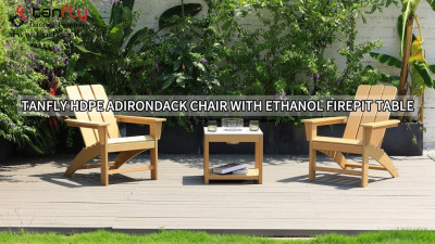 Krzesło Tanfly Hdpe Adirondack ze stołem z paleniskiem etanolowym