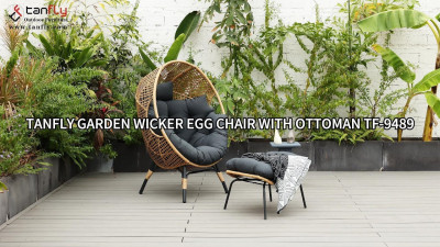Krzesło Tanfly Garden z wiklinowym jajkiem i otomaną TF-9489