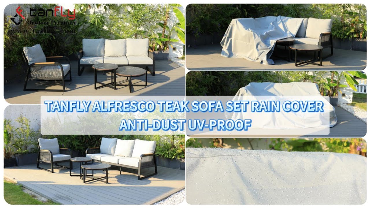 Set divano in teak Tanfly Alfresco, copertura antipioggia, antipolvere, anti-UV