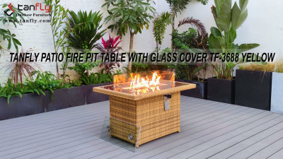 TANFLY PATIO STÓŁ KOMINKOWY ZE SZKLANĄ OSŁONĄ TF-3688 ŻÓŁTY