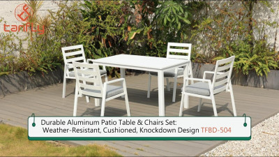 Ensemble table et chaises de patio en aluminium durable&nbsp;: résistant aux intempéries, rembourré, conception démontable TFBD-504