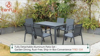 Conjunto de pátio totalmente desmontável em alumínio: ideal para refeições no jardim, resistente à ferrugem, com entrega prática em caixa TFBD-504
