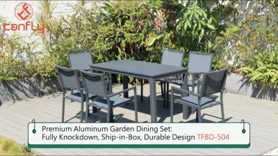 Conjunto de jantar de jardim premium em alumínio: totalmente desmontável, enviado em caixa, design durável TFBD-504