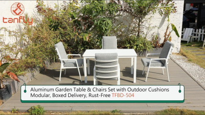 Set di tavolo e sedie da giardino in alluminio con cuscini da esterno modulari, consegna in scatola, antiruggine TFBD-504
