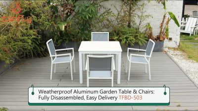 Table et chaises de jardin en aluminium résistant aux intempéries&nbsp;: entièrement démontées, livraison facile TFBD-503