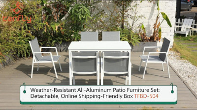 Conjunto de móveis de alumínio para pátio, resistente às intempéries: caixa desmontável, ideal para envio online TFBD-504