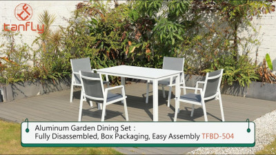Conjunto de jantar para jardim em alumínio: totalmente desmontado, embalagem em caixa, fácil montagem TFBD-504