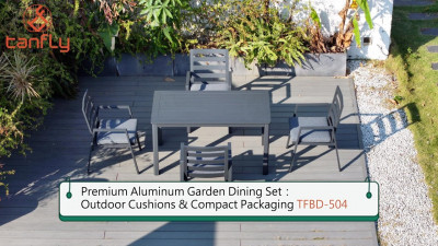Ensemble de salle à manger de jardin en aluminium haut de gamme&nbsp;: coussins d'extérieur et emballage compact TFBD-504