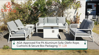 AGA Onaylı Alüminyum Ateş Çukuru Kanepe: Olefin İpli Minderler ve Güvenli Kutu Ambalajı TF-12B