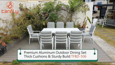 Conjunto de jantar premium para exterior em alumínio: almofadas grossas e estrutura robusta TFBD-506