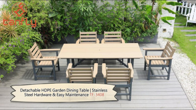 Mesa de jantar de jardim desmontável em HDPE, ferragens em aço inoxidável e fácil manutenção TF-3408