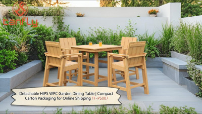 Mesa de jantar de jardim desmontável em HIPS WPC, embalagem compacta de cartão para envio online TF-PS007