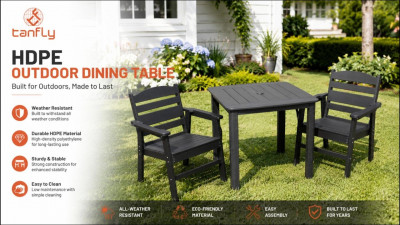 Conjunto de bistrô para exterior resistente às intempéries com 3 peças | Mesa e cadeiras de HDPE para jardim TF-DT36