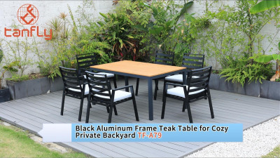 Black Aluminum Frame Teak Table for Cozy Private Backyard TF-A79
