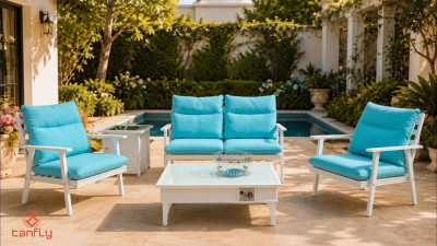 Ensemble de mobilier de patio 4 pièces en aluminium blanc avec table foyer au gaz | Test complet TF-12A