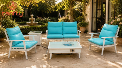 Ensemble de conversation d'extérieur de luxe avec coussins turquoise imperméables pour jardin TF-12A